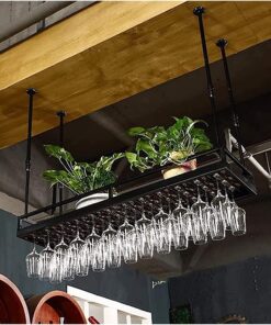 Casier à Verres à vin au Plafond, casier à vin en métal, Porte-Bouteille de vin Suspendu réglable en Hauteur de 11,8 à 23,6 Pouces, Support à vin Mural Noir Parfait pour Bar et cuisine/60 cm