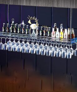 Casier à vin Suspendu au Plafond en métal et Fer pour Verres à vin et Bouteilles pour Bars, Restaurants, Cuisines, Hauteur réglable, décoration de Plafond élégante, étagère pour ba