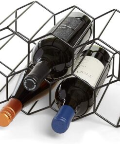 Casier à vin en métal autoportant, Porte-Bouteilles de vin de Table, Porte-Bouteille de vin de comptoir - Conception géométrique pour Armoire de Bar de Cave à vin (Noir)