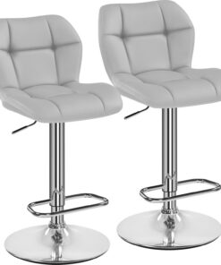 Yaheetech Tabourets de Bar Lot de 2 Réglable Hauteur - Gris Clair | Hauteur Réglable 89-111cm avec Dossier | Charge Max 136kg, Base Métal Stable | Similicuir Hydrofuge | Cuisine, Bar, Salon