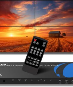 OREI Contrôleur mural vidéo 4K pour affichage multi-écrans avec entrées HDMI et USB-C, entrée 4K @ 60 Hz et sortie 1080p, rotation à 180°, contrôle RS-232 et sortie audio optique