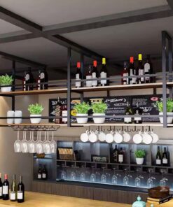 Casier à vin - Support de Rangement pour vin - Étagère Suspendue au Plafond - Étagères flottantes pour Bars, Restaurants, Cuisine, casseroles, Support pour Pot de Fleurs avec Cadre en métal
