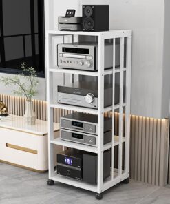 Support Audio Et Vidéo À 5 Niveaux,meuble hifi,Support Multimédia Audio Et Vidéo D'angle For TV,meuble chaine hifi Rangement Audio Et Vidéo For Bureau À Domicile,meuble chaine hifi roulette(B)