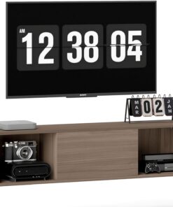 HOMCOM Meuble TV Suspendu 120 cm Armoire Murale Style Moderne Marron | Armoire Murale, Style Moderne, 2 Compartiments Ouverts, Porte Rabattable