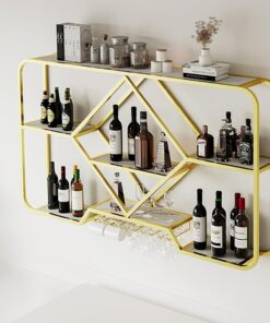 Casier à vin Mural avec Porte-Verres et Armoire à liqueurs - Meuble de Bar pour Le Stockage du vin - Support à Verres à vin Suspendu et étagère de présentation de Bouteilles pour café n