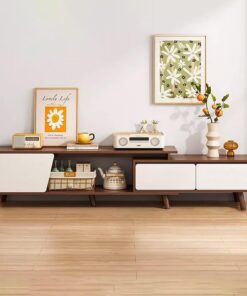 Meuble TV Escamotable, Support TV avec Pieds en Bois Massif, Banc TV, Console Multimédia, Grande Capacité/économie D'espace/pour Salon Ou Chambre À Coucher(Dark Walnut,120cm/47.2in)
