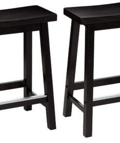 Amazon Basics Lot de 2 tabourets de comptoir de cuisine en bois massif noir, petit tabouret de bar et de salle à manger, montage facile, moderne, 61 cm de haut