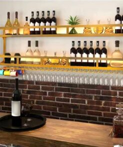Étagère à vin Murale Moderne avec éclairage intégré et Support à Verres, étagères flottantes pour Bar, décoration de Cuisine ou de Salle à Manger (Couleur)