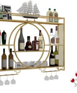 Étagère à Bouteilles Étagère à vin Étagères de Bar murales avec Support de Verre à vin Suspendu Mini-Bar Armoire à Liqueur Étagère de présentation de Bouteilles de Bar Étagère Flot