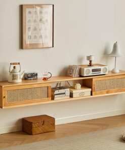 Meuble TV Mural pour Téléviseur de 32 a 75", Meuble TV Flottant avec 3 Casiers, Étagères de Rangement pour Console Multimédia en Bois Massif, Étagères de Rangement pour la Maison et le Bureau
