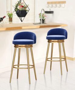 Tabourets de Bar Lot de 2 Tabourets de Comptoir Velours Bleu Chaises de Bar Hautes avec Dossier Ergonomique Chaises de Salle à Manger, pour Chambre Comptoir Cafétéria