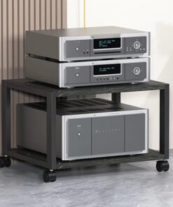 Meuble Hi FI, Meuble Audio Vidéo Mobile 2/3/4 Couches, Ouverte et Respirante, Meuble stéréo for Lecteur CD, Style Industriel, Adapté à la Maison/Bureau/cinéma(Nero,19.6x19.2/50x49cm)