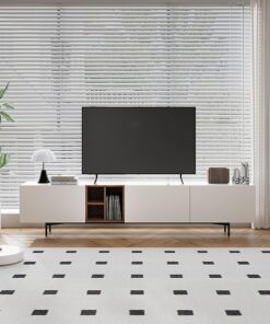 Meuble TV,Banc TV, Console Multimédia avec Portes et Espace de Rangement Ouvert, Centre de Divertissement, Support de Télévision pour Salon, Chambre(160cm/62.9in)