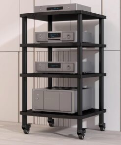 Audio/vidéo Chariot À Roulettes Pour Supports Audiovisuels Mobiles,meuble chaine hifi meubles pour,Support Multimédia Avec Roulettes,meuble CD porte-disques vinyle,étagère d'amplificateur réglable(Bla