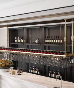 Porte-Bouteilles de vin et Verres à vin, Support de Plafond en Fer métallique avec étagère de Rangement Suspendue pour gobelets, Organisateur Flottant pour Bar, Restaurant, Cuisine