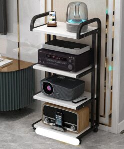 Support Audio, étagère de Rangement d'angle Mobile pour Support Audio avec roulettes, Support Audio sur Pied à 3/4 Niveaux avec roulettes universelles, Support stéréo de Divertissement, Tour