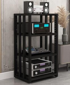 Meuble Hi FI Rack Audio Vidéo, Support Multimédia AV, Étagères Réglables, Meuble Stéréo, Cadre en Acier Robuste, Support D'imprimante, Facile À Installer(Nero,4 Tier 55x50x96CM)