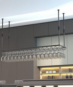 Présentoir à vin en métal pour Verres à vin, Support à vin Suspendu, étagères flottantes pour Bar, Support pour Bouteille de vin Suspendu avec étagère en Verre à Pied, pour Bar, ca