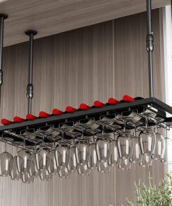 Casier à vin Suspendu, étagère à vin Industrielle réglable, Support pour Bouteille de vin en métal, pour Bars, Restaurants, Cuisines - Décoration de Plafond pour Verres à vin/120 c