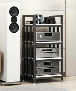 Étagère d'angle pour Support multimédia AV à 4 Couches,Meuble HiFi,étagères Audio-vidéo,Meuble Chaine HiFi Rangement Audio Et Vidéo for Bureau À Domicile,Meuble multimédia Audio stéréo à(A)
