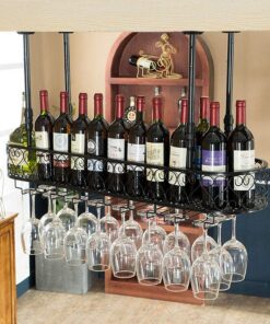 MObyat Casier à vin suspendu au plafond avec support en verre, étagère à l'envers pour bar européen, casier à gobelet créatif, casier à vin suspendu, support, casier à verre à vin décorat