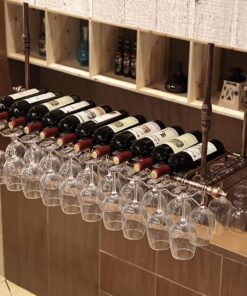 Unité de Bar Suspendue au Plafond, casier à vin de Bar, casiers à Bouteilles de vin Suspendus pour Restaurant, Support de Verre à vin Rustique, Supports de Verres à Pied fixés au p