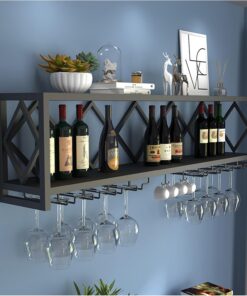 Étagère à vin Murale avec Support pour Verres à vin Suspendu, Mini-Bar, Armoire à Liqueur, présentoir pour Bouteilles de Bar, Rangement pour Verres à vin, étagère de Cuisine pour Bar à domic