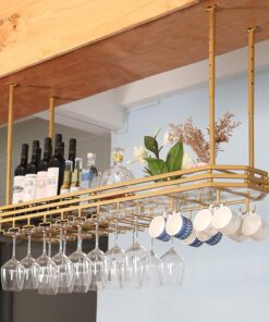 Casier à vin et Porte-Verres montés au Plafond avec lumières, étagère à vin Industrielle réglable pour Mur, Porte-Verres à vin Suspendu pour Bar Cuisine