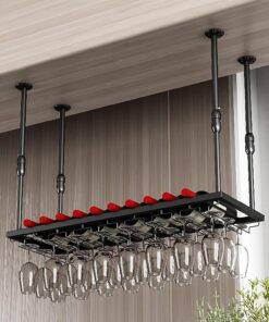 Étagère à vin inversée avec perche, étagère à vin de plafond avec support pour verres à vin, étagère à vin ronde industrielle suspendue, étagères flottantes pour bar, cuisine, salle à manger