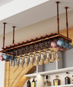 Support de Verre à vin de Plafond, Support de vin en métal Suspendu réglable, Support de Bouteille de vin Flottant en Fer, étagère de Rangement pour casier à vin pour Bar, café, CU