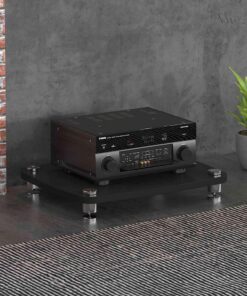 Meuble Chaine HiFi Meubles, Tourne Disque Vinyle Stockage, Support Vinyle pour Le Salon, Support Table en Bois pour Platine ou Tourne-Disque(Deep Black,60 * 48 * 10cm)