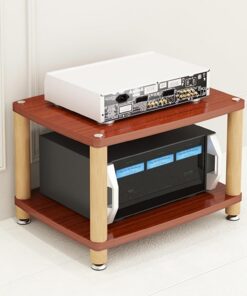 Meuble Chaine HiFi à 2/3/4 Niveaux,Meuble Imprimante,Meubles Multimedia,Meuble stéréo Support Audio,Rangement Maison,Étagère pour Audio/vidéo en Bois,pour Bureau Salon(Teak,60x48x46cm)
