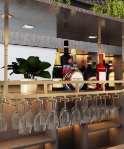 Support de Bar Suspendu au Plafond, Support de Bouteille de vin au Plafond, Support de Verres à Pied à Champagne Suspendu, Support de Verre à vin à Hauteur réglable en Fer pour Bar
