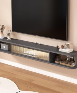 Console multimédia Murale Flottante avec armoires de Rangement pour Salons et Chambres à Coucher, Meuble TV Moderne de Couleur Grise pour la décoration intérieure