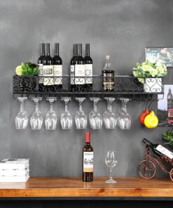 Casier à vin Mural avec Support pour Verre, casier à vin en métal Suspendu, casier à vin en Fer avec étagères, Support à Verres à Pied pour Bar à Domicile, Salle à Manger, Cuisine