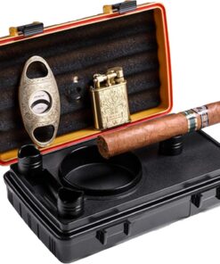 Cave à Cigares - Y Compris Coupe-Cigare de Poche, Briquet, Cendrier, Porte-Cigare, Hygromètre, Ensemble D'outils pour Cigares