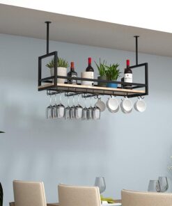 Casier à vin à Suspendre pour Verres à vin, Style Rustique, Support pour Bouteilles de vin, Support à Suspendre, Support pour Verres à Pied en métal, Hauteur réglable pour Bars, re