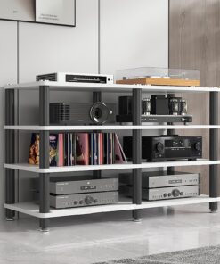 Stand Média Étagère Multimédia Étagère pour Projecteur Étagères Rack de Stockage Audio Vidéo pour Lecteur DVD/PS4/Décodeurs Câble/Consoles de Jeux/Sky Box/Accessoires TV.(Walnut,120x40x5cm)