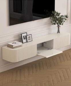 Meuble TV mura，support TV 160, 180, 200,cm,Support TV flottant de grande taille Avec porte et 2 tiroirs， Centre de Console multimédia de Divertissement，Convient pour le salon, la chambre(160*30*23cm)
