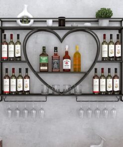 Casier à vin Mural Moderne en métal avec étagère à 3 Niveaux et Support pour Verres à Pied – Idéal pour Bar, Salle à Manger et Cuisine (Noir)