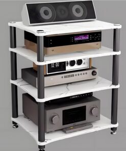 Meuble Rack Audio à 4 Niveaux, Support Audio Ouvert, Meuble HiFi Multifonction sur Pied, Meuble stéréo de Rangement multimédia, Armoire stéréo for Maison/Bureau/Audio vidéo/DJ/théâtre(Wit)