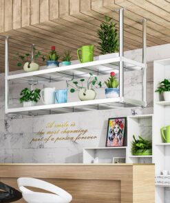Étagère de Rangement Suspendue pour Cuisine, casier à vin de Plafond, étagère de Rangement pour casseroles et poêles, étagère de décoration pour Bars et Restaurants 60/70/80/90/100/120 cm (8