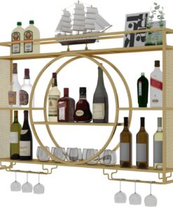 Casier à vin Mural Industriel, Porte-Bouteilles en métal, étagères flottantes pour Bar à 3 Couches, Support à Verres à vin inversé, présentoir de Rangement Multifonctionnel pour Le