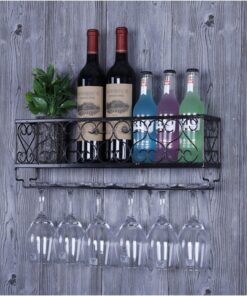 Casier à vin Mural Moderne avec Support en Verre et étagère, Support en métal pour Bouteilles de vin, étagère de Rangement, Mini-Bar, étagères à Liqueur pour la Maison, Le Bar, la
