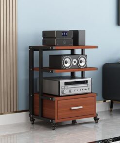 Support Audio, Support multimédia Audio vidéo à 3 Niveaux, Armoire stéréo Moderne, Armoire de Composants de Divertissement, Support Audio au Sol, Support de Lecteur CD (Couleur Teck 60X40X76