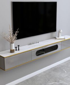 Meuble TV Moderne avec Tiroirs de Rangement Meuble TV Suspendu Support Audio/Vidéo avec Portes Basculantes Meuble TV Mural adapté pour Le Salon.(Gray,120x24x20CM/47.2x9.4x7.9IN)