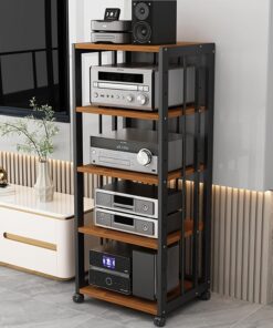 Support Audio Et Vidéo À 5 Niveaux,meuble hifi,Support Multimédia Audio Et Vidéo D'angle For TV,meuble chaine hifi Rangement Audio Et Vidéo For Bureau À Domicile,meuble chaine hifi roulette(E)