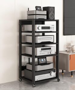 Meuble TV Style Mid-Century Modern - Étagère Audio pour DVD, Consoles de Jeux et chaîne Hi-FI, idéale pour Le Salon, Un Studio d'enregistrement ou Un Espace Home cinéma.