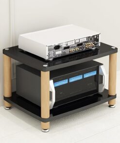 Meuble Chaine HiFi à 2/3/4 Niveaux,Meuble Imprimante,Meubles Multimedia,Meuble stéréo Support Audio,Rangement Maison,Étagère pour Audio/vidéo en Bois,pour Bureau Salon(Nero,60x48x46cm)