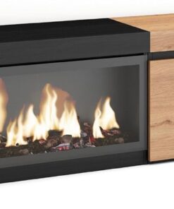 Skraut Home | Meuble TV | Banc Télé | Grand Espace de Rangement | 210 | pour Les TV jusqu'à 80" | Cheminée électrique XXL | Style Moderne | Chêne et Noir